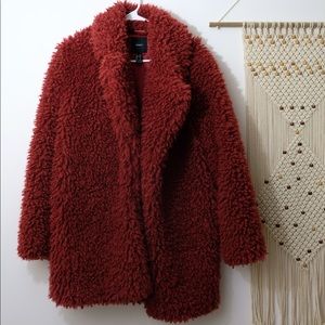 Red long teddy coat